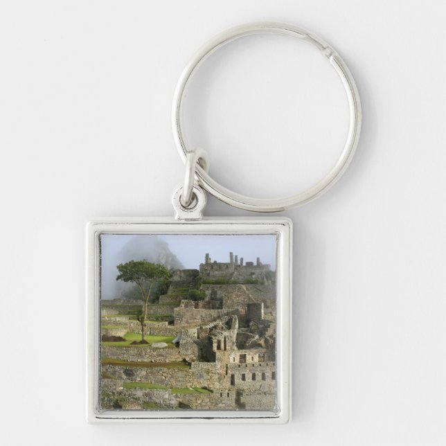 Peru, Machu Picchu. Den antika citadellen Fyrkantig Silverfärgad Nyckelring (Framsidan)