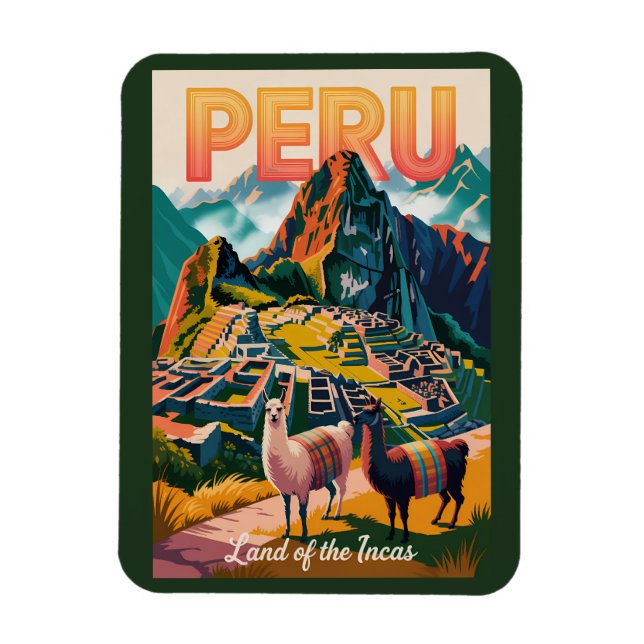 Peru Machu Picchu Illustration Resa Konst Vintage Magnet (Vertikal)