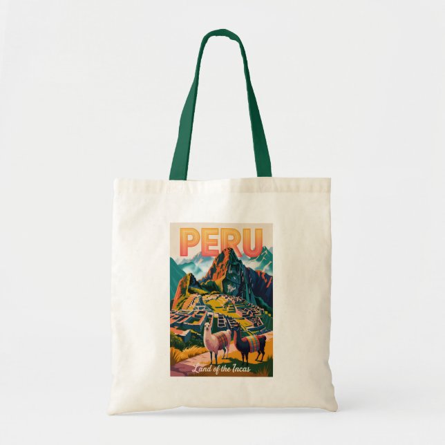 Peru Machu Picchu Illustration Resa Konst Vintage Tygkasse (Framsidan)