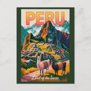 Peru Machu Picchu Illustration Resa Konst Vintage Vykort