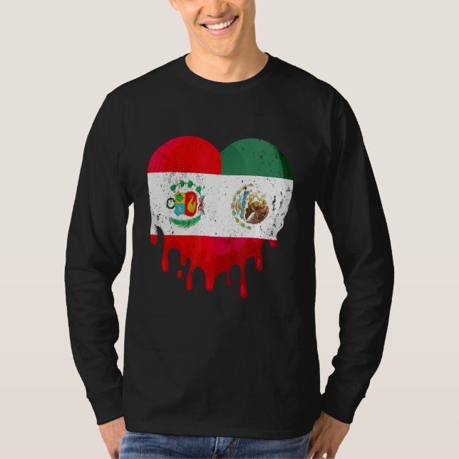 Peru Mexico Flag Heart Citizen Grown Patriot Count T Shirt (Framsida)
