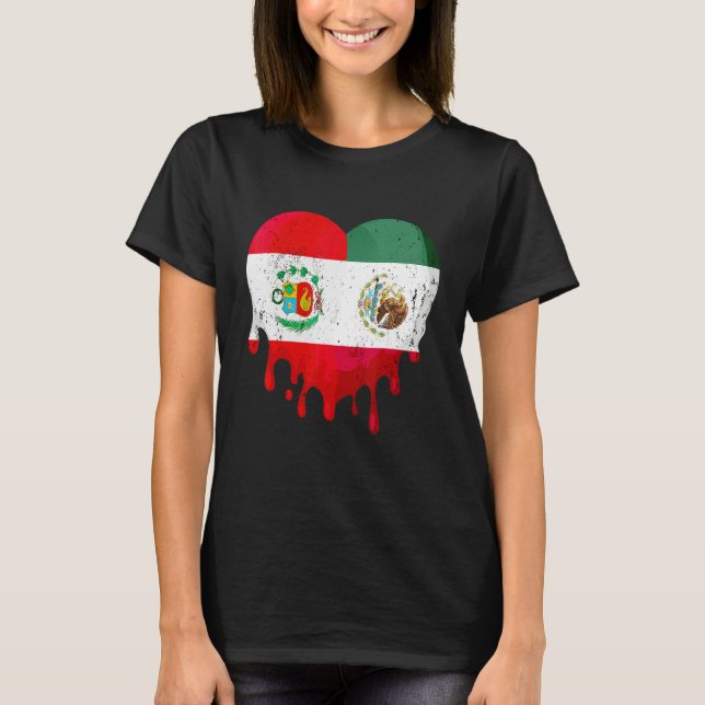 Peru Mexico Flag Heart Citizen Grown Patriot Count T Shirt (Framsida)