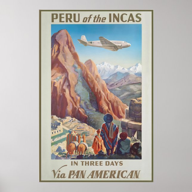 Peru of The Incas In Three Days Via Pan American Poster (Framsidan)