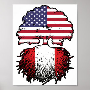 Peru Peruanska amerikanska USA Träd Roots Flagga Poster