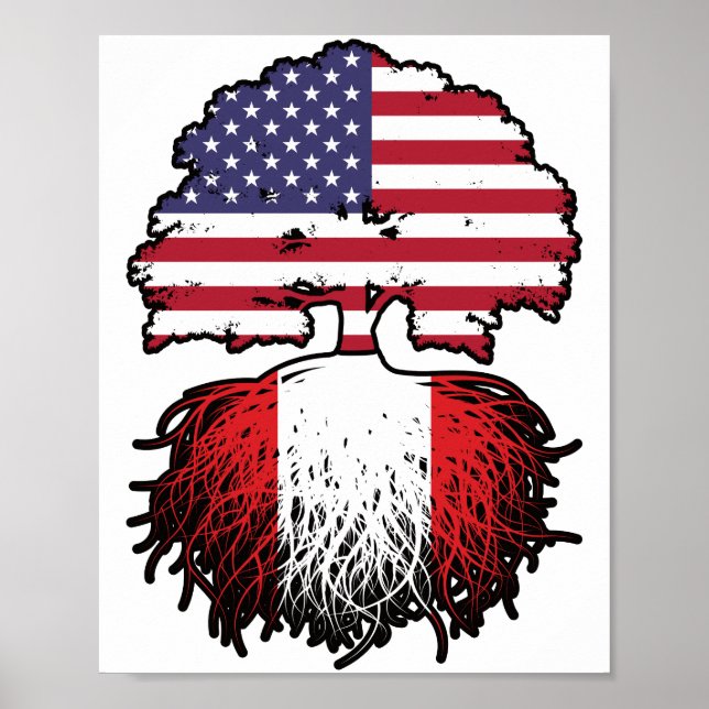 Peru Peruanska amerikanska USA Träd Roots Flagga Poster (Framsidan)