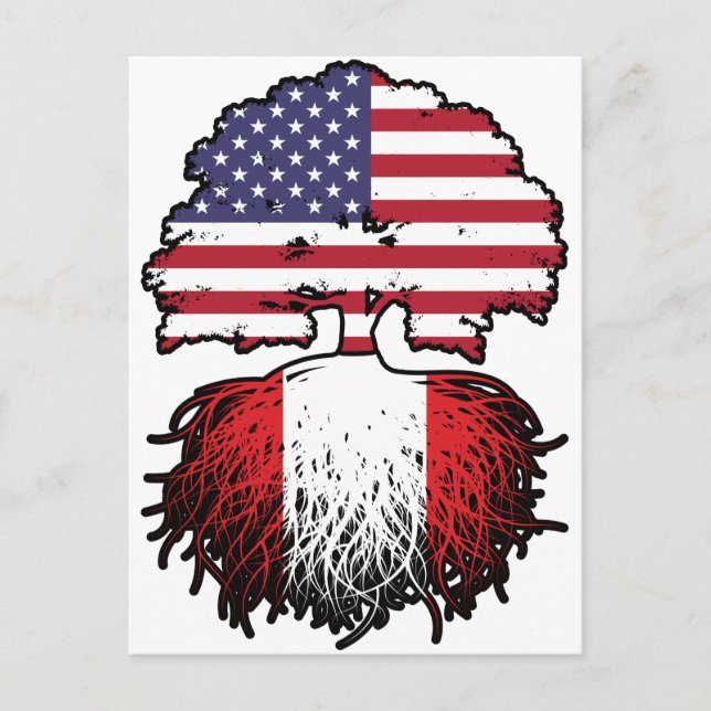 Peru Peruanska amerikanska USA Träd Roots Flagga Vykort (Framsida)