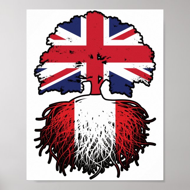 Peru Peruanska brittiska Träd Roots Flagga Poster (Framsidan)