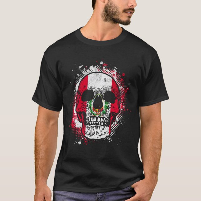 Peru Peruvian Flagga Skull T Shirt (Framsida)