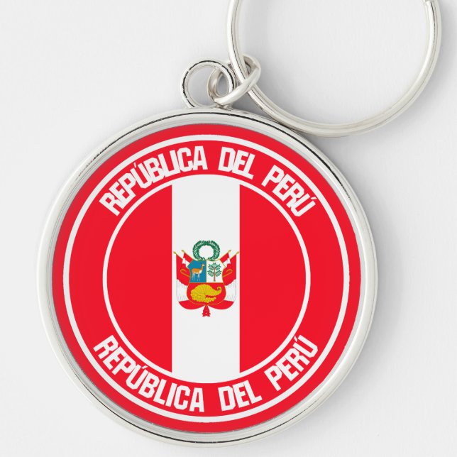 Peru Round Emblem Rund Silverfärgad Nyckelring (Framsidan)