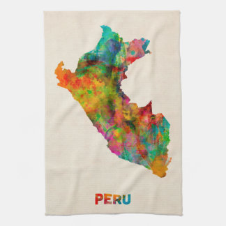 Peru vattenfärgkarta kökshandduk