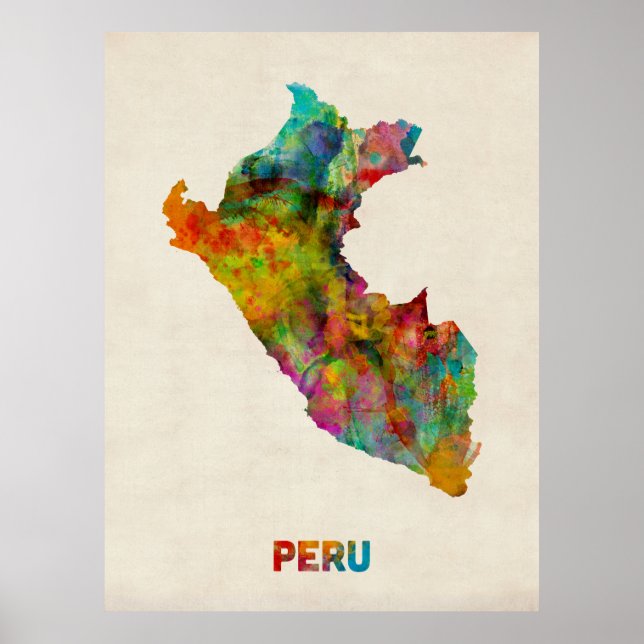 Peru Watercolor Karta Poster (Framsidan)