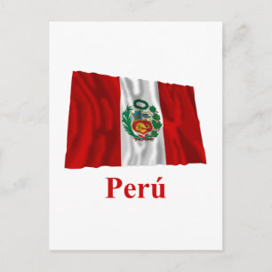 Peru Wave Flagga with Namn på spanska Vykort