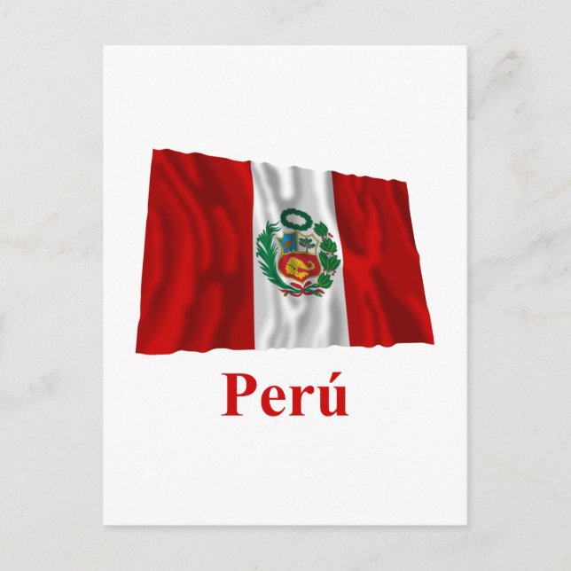 Peru Wave Flagga with Namn på spanska Vykort (Framsida)