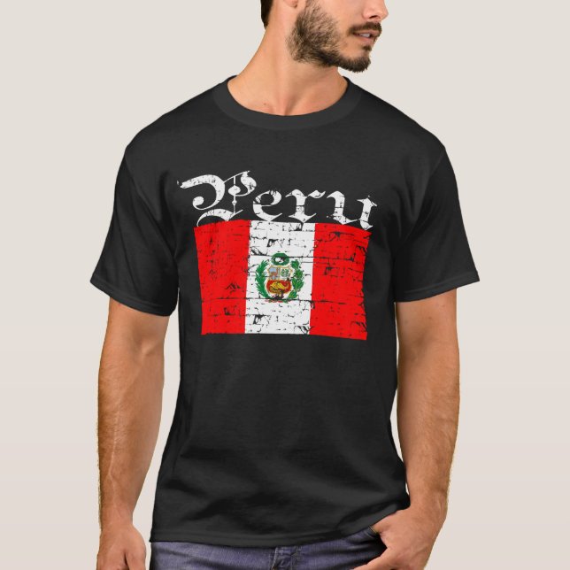 Peruan bedrövad flagga t shirt (Framsida)