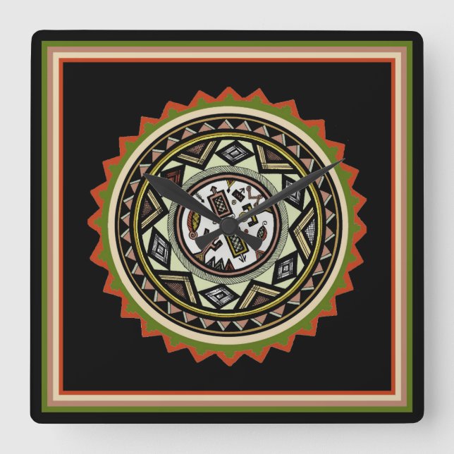 Peruansk Inca-pumpadekorativ Tribal väggklocka (Framsida)