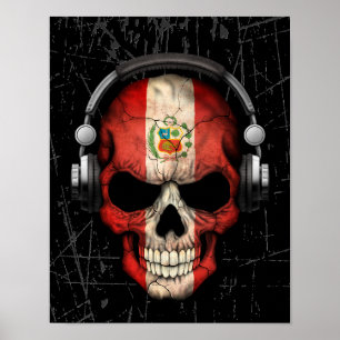 Peruanska Dj Skull med hörlurar Poster