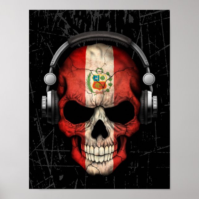 Peruanska Dj Skull med hörlurar Poster (Framsidan)