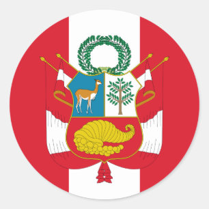 Peruanska Flagga och Jacka av Arm, Flagga av Peru Runt Klistermärke