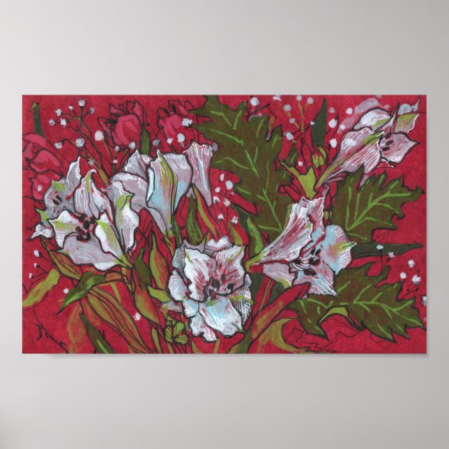 Peruanska Lilies Vår blommor Blommigt Art Sketch Poster (Framsidan)
