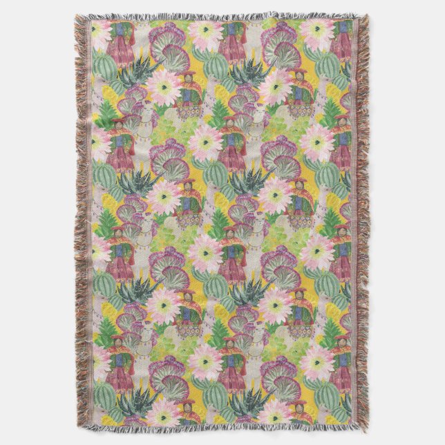 Peruanskt kvinna- & Llamamönster för vattenfärg Filt (Framsidan Vertikal)