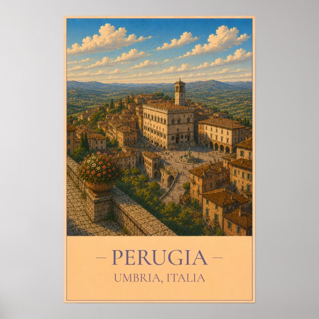 Perugia, Italy – Vintage Travel Poster (Framsidan)