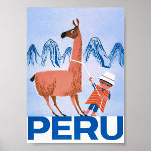 Perus och Llama Retro Vintage resor Poster