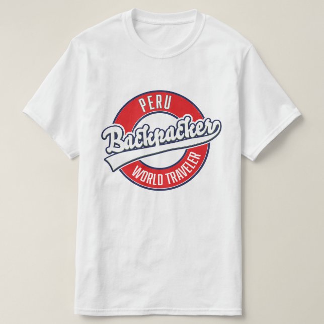 Perus ryggpackare, logotyp för resenärer. t shirt (Design framsida)