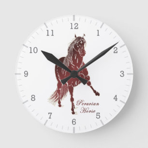 Peruvian Horse Woodcut Rund Klocka