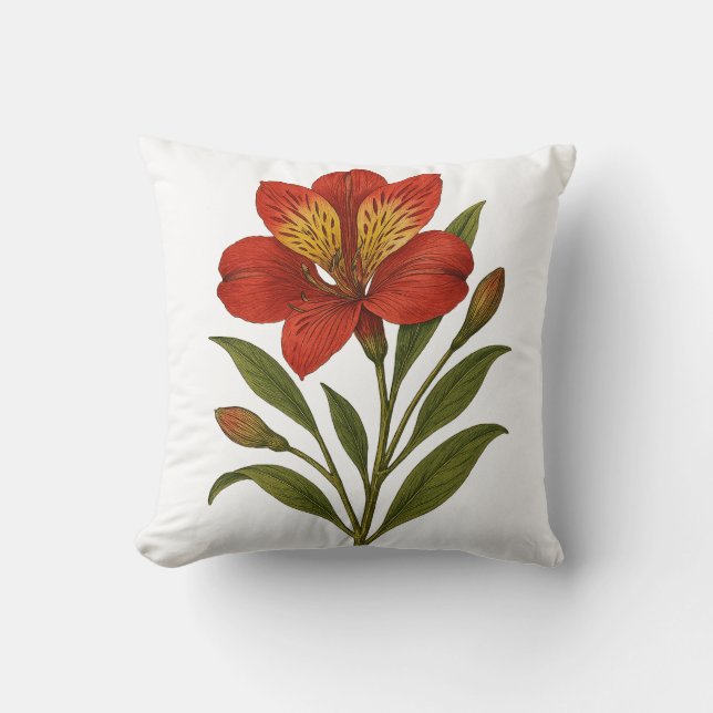 Peruvian Lily Throw Pillow | Vintage Botanical Kudde (Framsida)
