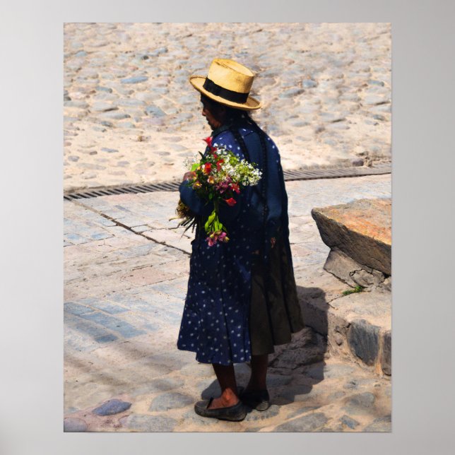 Peruvian Woman Holding Flowers Poster (Framsidan)