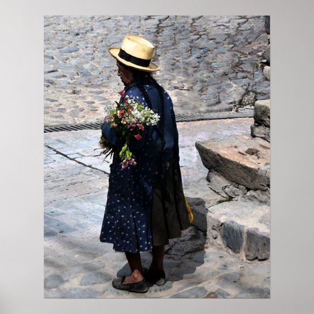 Peruvian Woman Holding Flowers Poster (Framsidan)