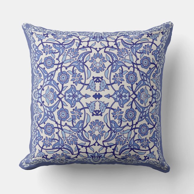 Perwinkle Blue White Patterned Kudde (Framsida)