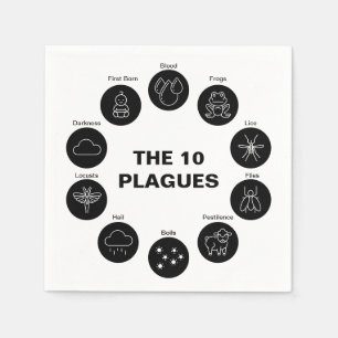 Pesach 10 Plagues Black and White Seder Pappersservett