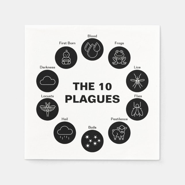 Pesach 10 Plagues Black and White Seder Pappersservett (Framsidan)