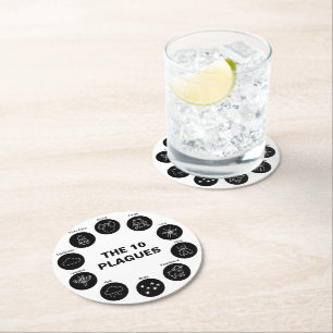 Pesach 10 Plagues Black and White Seder Underlägg Papper Rund