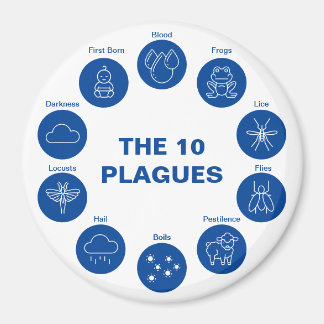 Pesach 10 Plagues Blue and White Seder Magnet