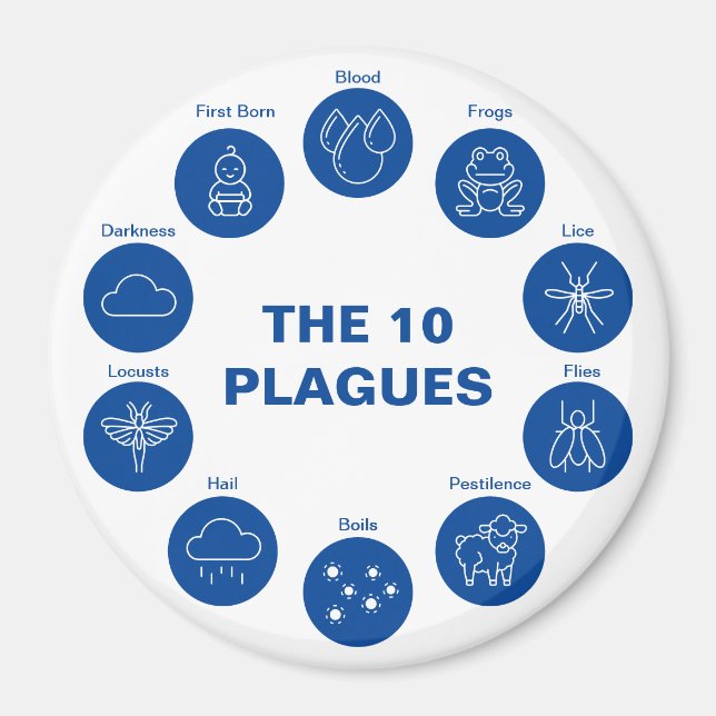 Pesach 10 Plagues Blue and White Seder Magnet (Framsidan)