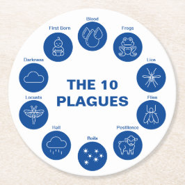 Pesach 10 Plagues Blue and White Seder Underlägg Papper Rund