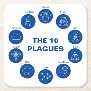 Pesach 10 Plagues Blue och White Sedar Underlägg Papper Kvadrat