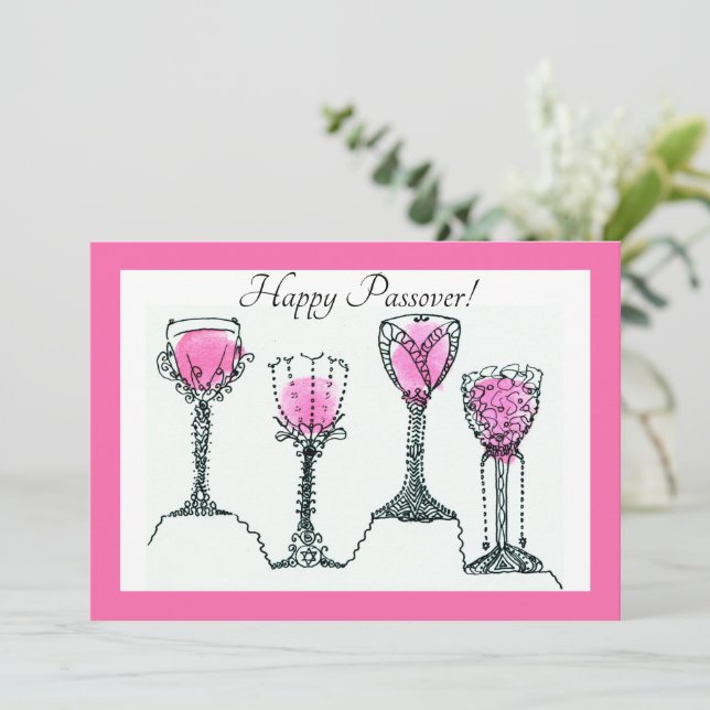 Pesach 4 Kopp med Vin-platta Helgdag Card Julkort (Stående Fram)