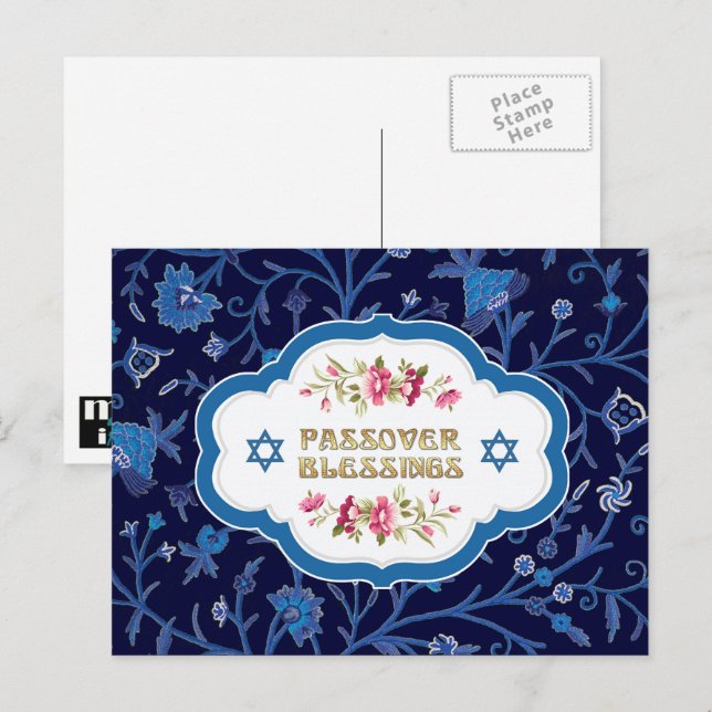 Pesach Blessings. Blommönster Vykort (Fram/baksida)