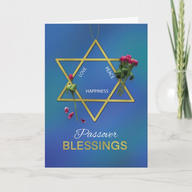 Pesach Blessings Star av David Guld look Kort (Framsida)