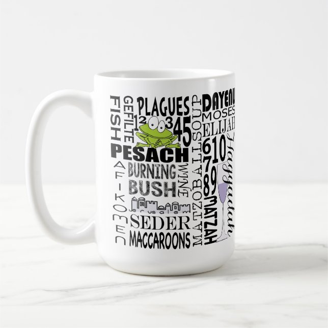 Pesach "Dayenu m.fl.." 15 oz Kaffe Mugg (Vänster)