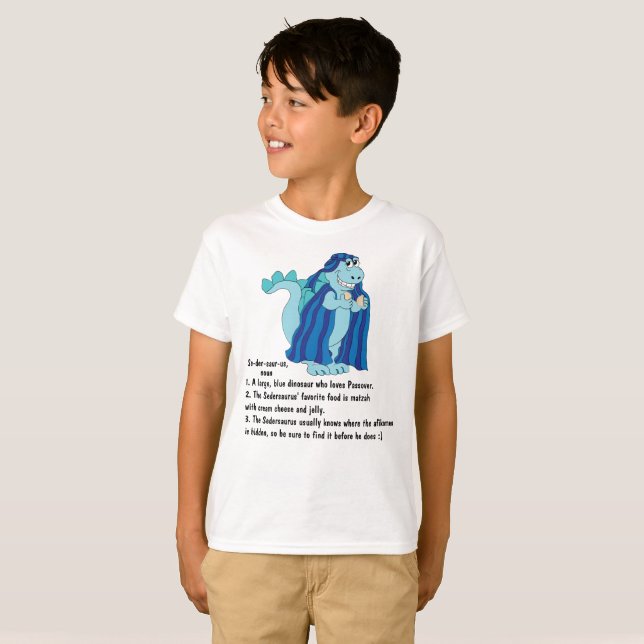 Pesach Define Sedersaurus Kids Basic T-Shirt (Hel framsida)