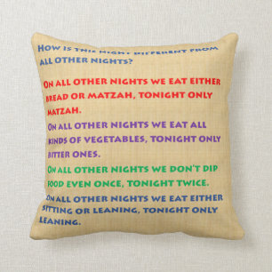Pesach fyra frågor Pillow - engelska och hebreisk Kudde