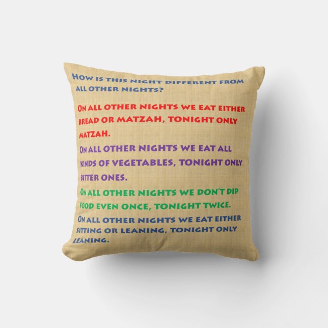 Pesach fyra frågor Pillow - engelska och hebreiska Kudde (Framsida)