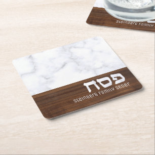 Pesach Personlig Marble + Wood Modern Underlägg Papper Kvadrat