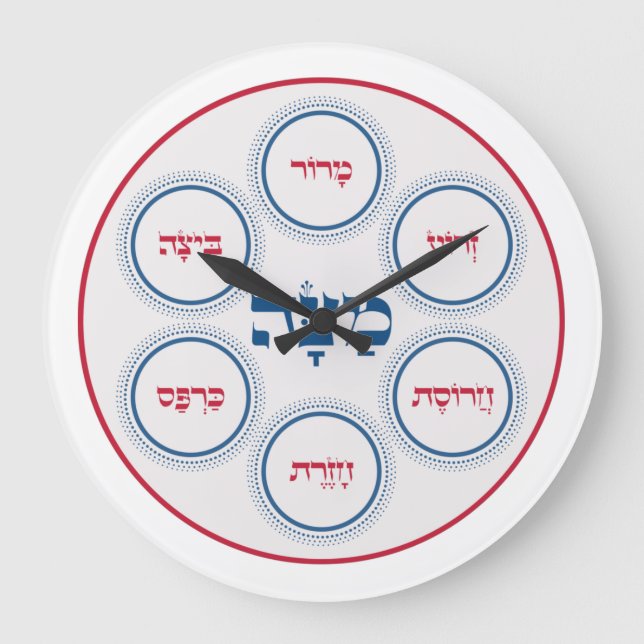 Pesach Seder Plate Hebrew Modern Stor Klocka (Framsida)