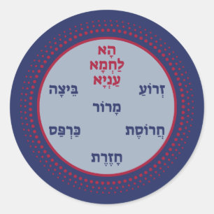 Pesach Seder Plate i Hebrew - Lycklig Pesach! Runt Klistermärke
