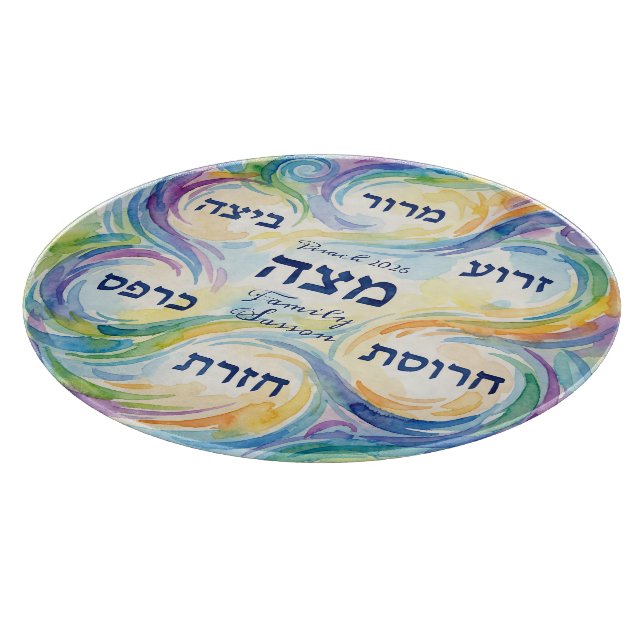Pesach Seder Plate in Hebrew for Passover Glass (Hörn)